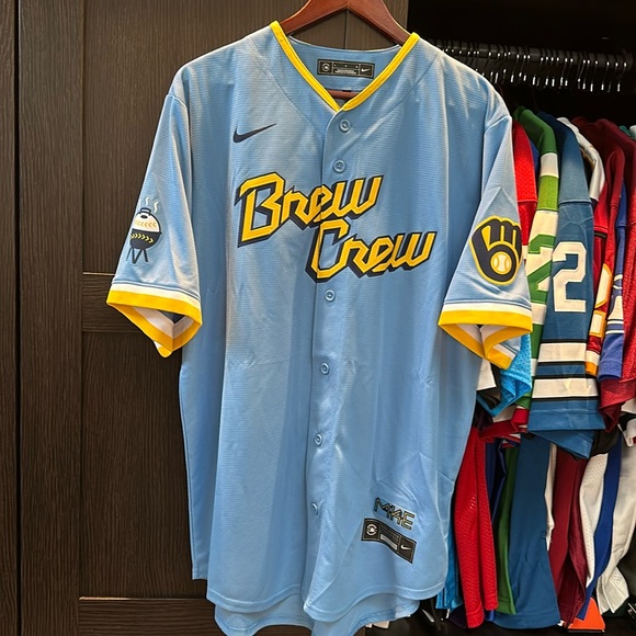 Christian Yelich Milwaukee Brewers Nike 2022 City Connect Replica Jersey - Blue - Picture 1 of 7